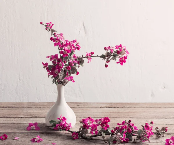 Flores cor-de-rosa em vaso no fundo grunge — Fotografia de Stock