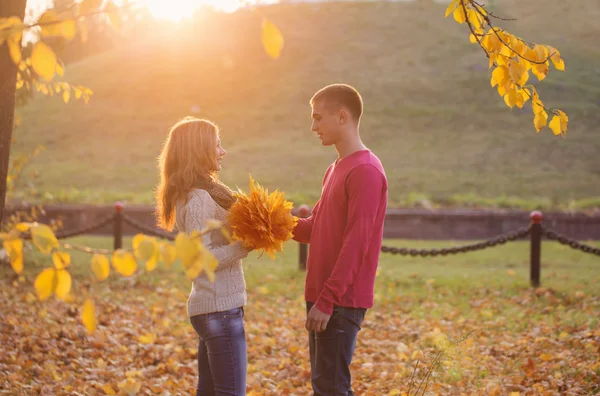 Casal no parque de outono — Fotografia de Stock