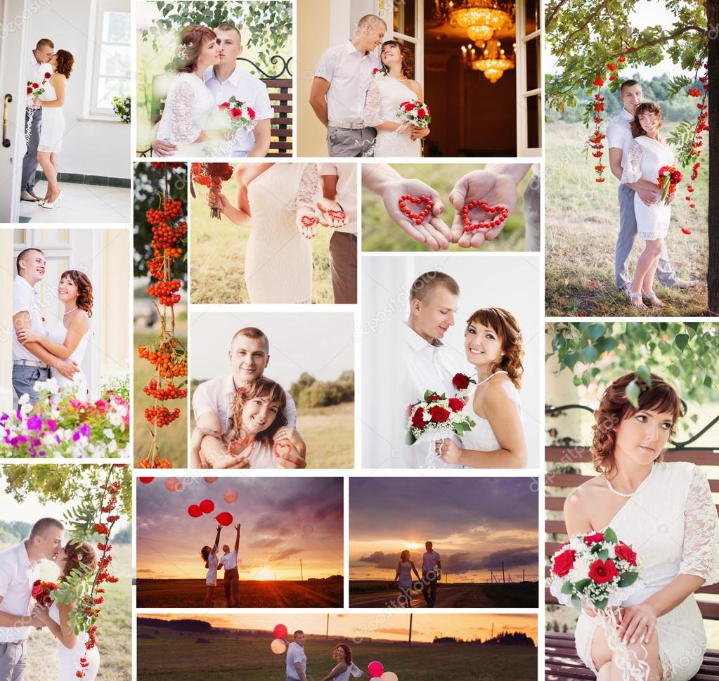 collage with wedding couple