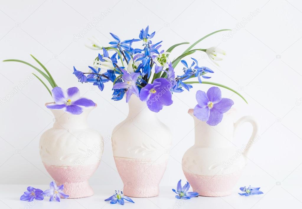 Still life with spring blue flowers