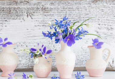 Bahar mavi çiçekli natürmort