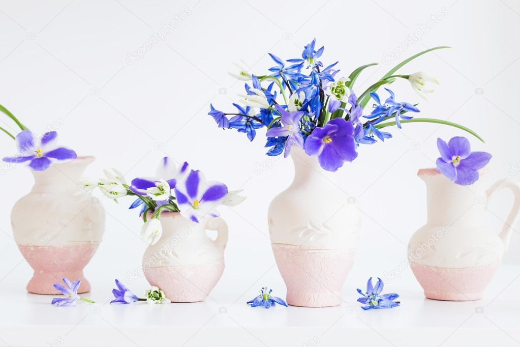 Still life with spring blue flowers