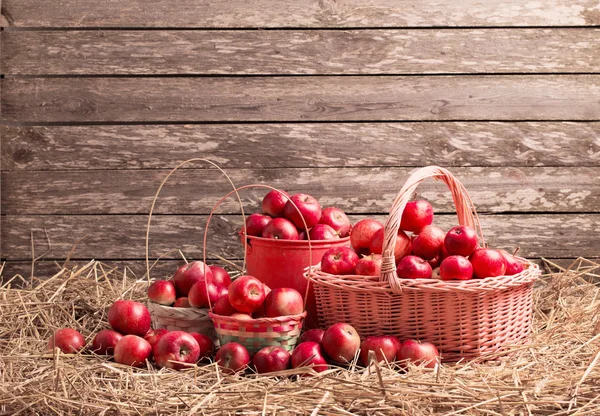 Mele rosse su sfondo di legno — Foto Stock