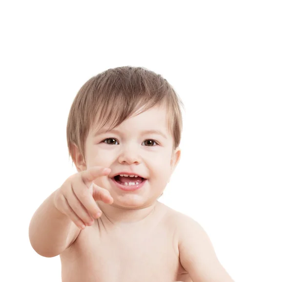 Gelukkig schattige lachende baby geïsoleerd op wit — Stockfoto