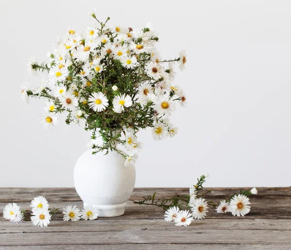 Hvite blomster i vaser – stockfoto