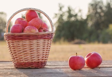 ahşap tablo açık kırmızı elmalar