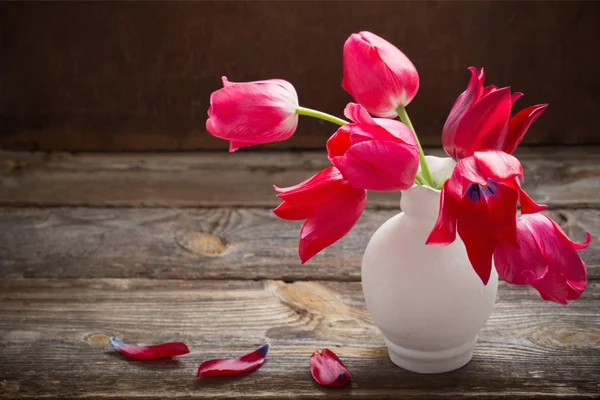 Tulipes rouges sur un vieux fond sombre — Photo