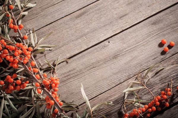 Sea buckthorn berries on a wooden background — Stock Photo, Image