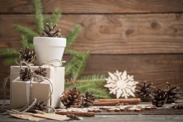 Christmas gift on wooden background — Stock Photo, Image