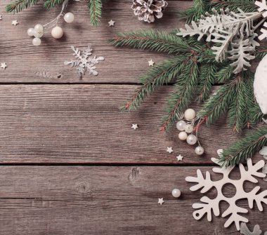 Christmas decoration on wooden background clipart