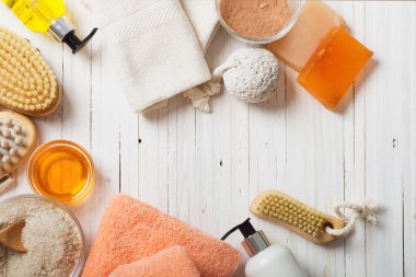 Ahşap arka plan Spa kompozisyonu