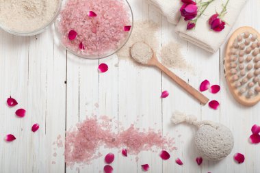 Ahşap arka plan Spa kompozisyonu