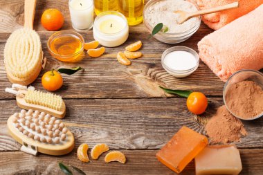 Ahşap arka plan Spa kompozisyonu