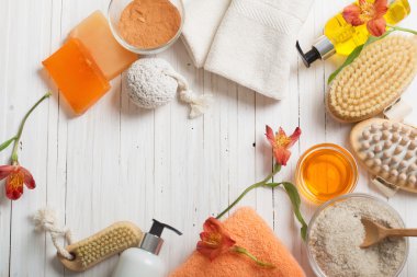 Ahşap arka plan Spa kompozisyonu