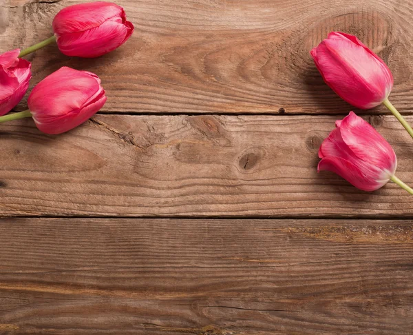 Hermosos tulipanes sobre fondo de madera —  Fotos de Stock