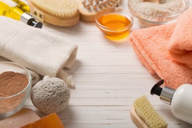 Ahşap arka plan Spa kompozisyonu