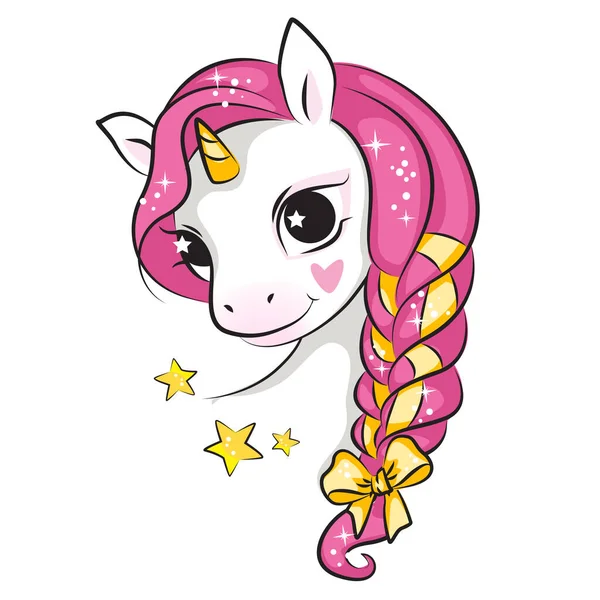 Pequeño Unicornio Sonriente Rosa Hermosa Imagen Para Diseño Aislado — Vector de stock