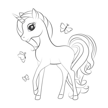 - Sanat. Boyama. Küçük şirin tek boynuzlu atın el çizimi. Modern tarzda moda çizimi. Siluet. Renkli kitap. İzole. Çocuk geçmişi. Sihirli midilli. Hayvanları çiz..