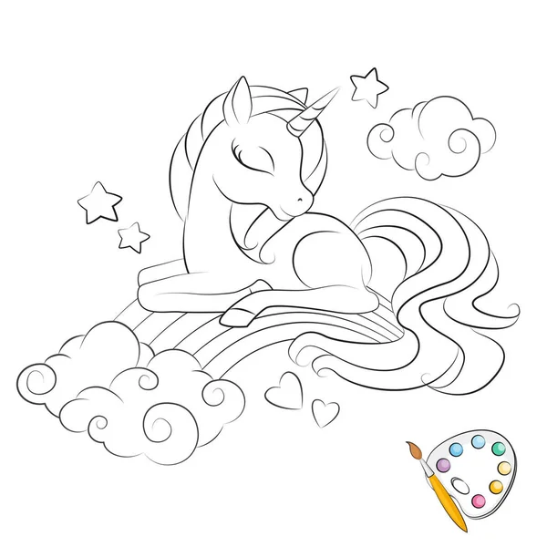 Art Coloriage Illustration Dessinée Main Mignonne Petite Licorne Dessin Illustration — Image vectorielle