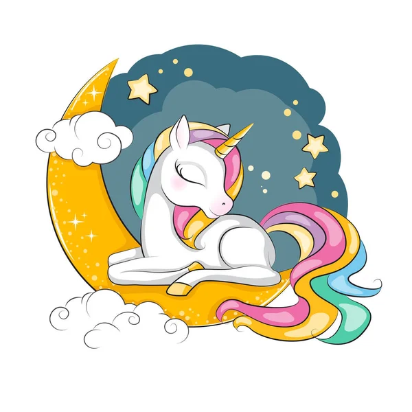 Ilustrasi Yang Indah Dari Unicorn Tidur Lucu Dengan Warna Surai - Stok Vektor