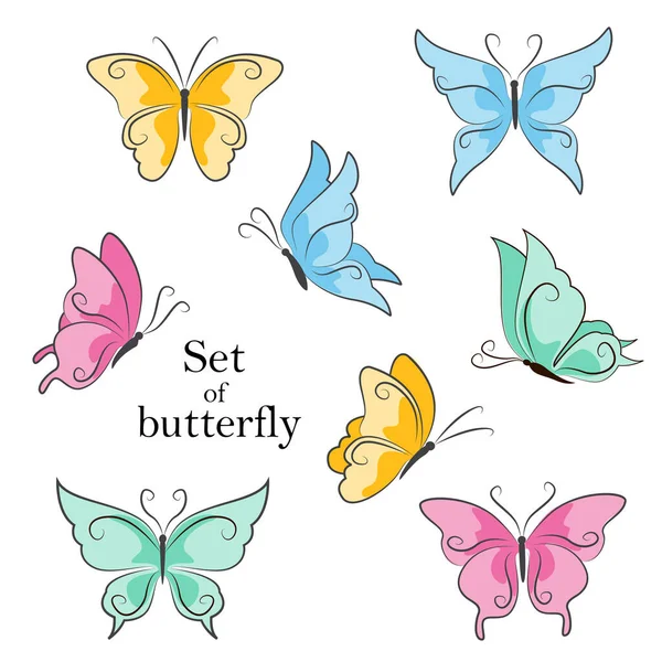 Set Cute Colorful Butterflies Isolated White Background Royalty Free Stock Vectors