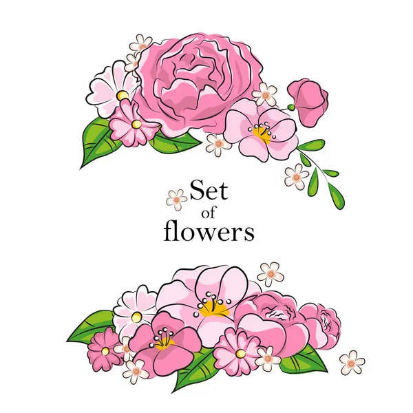 Ensemble Belles Fleurs Sauvages Roses Concept Mariage Avec Des Fleurs Vecteur En Vente