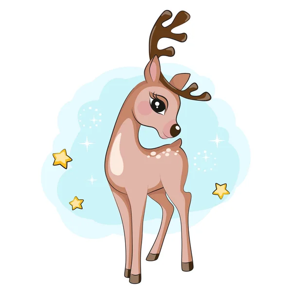 在冬天的林地里 卡通可爱的小驯鹿 孤立无援美丽的图片适合你的设计 白色圣诞插画 免版税图库矢量图片