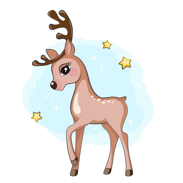 在冬天的林地里 卡通可爱的小驯鹿在向你问候 孤立无援美丽的图片适合你的设计 白色圣诞插图 图库矢量图片
