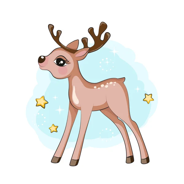 Cartoon Cute Little Reindeer Isolated Beautiful Picture Your Design Christmas Stock Vector