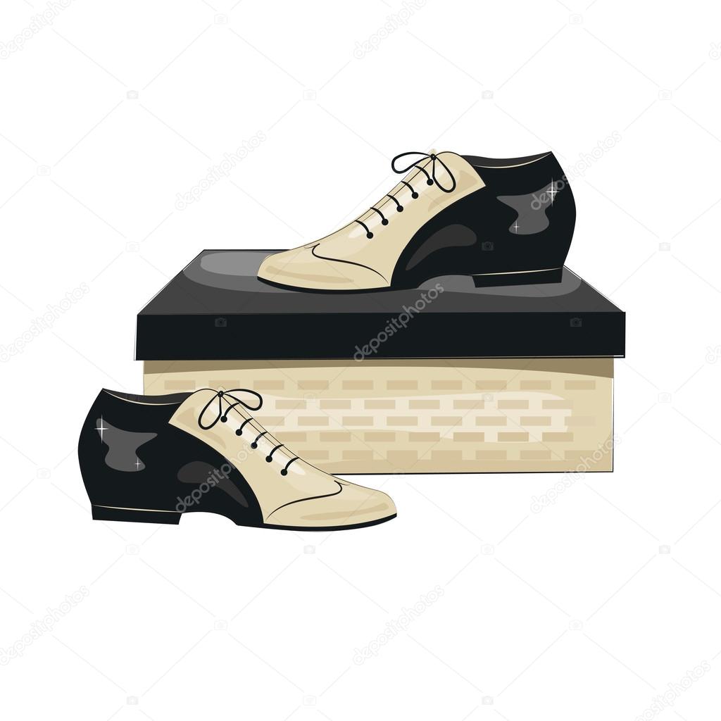 Elegant men's shoes on box.