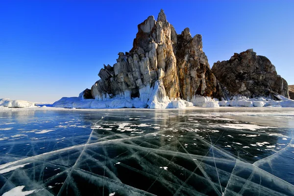 Lake Baikal winter weergave Rechtenvrije Stockafbeeldingen