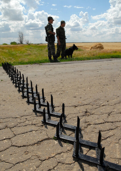 Russia, Saratov region, July 9, 2007: The border guards on the Russian - Kazakhstan border in exercises to detain terrorists.