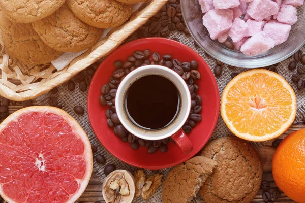 Top Layout Coffee Fruits Flavored Sugar Cookies — Stock Photo, Image