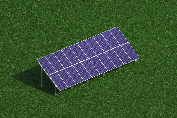 Solar Panels Electrical Energy Production Green Grass Orthographic View Render — Φωτογραφία Αρχείου