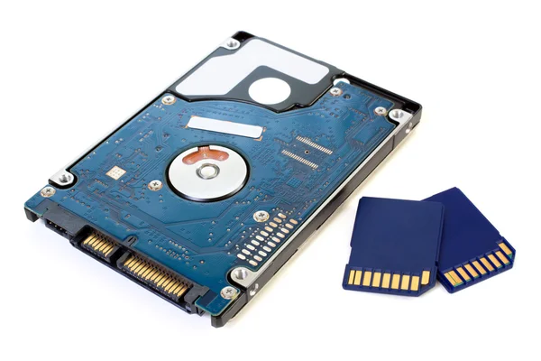 Portátil HDD y tarjetas de memoria — Foto de Stock