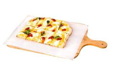 Baharatlı nduja soslu ve peynirli İtalyan pizzası. Calabria bölgesinin çok sıcak atıştırmalıkları..