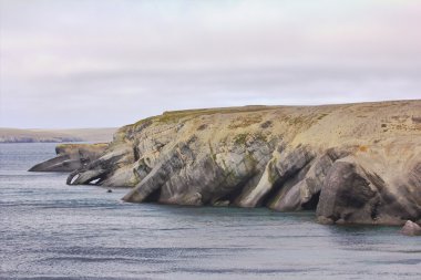 Konut perileri ve Proteus: tuhaf kayalık sahil Novaya Zemlya adalar, Barents Denizi.