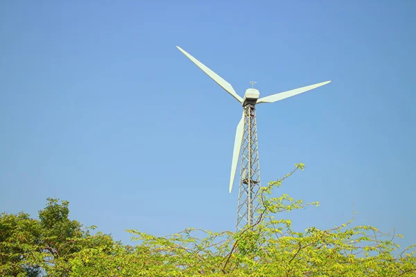 Alternative energy sources 8. Wind farm in Indian province of Kerala. Many wind-powered generators stand opposite to mountainous terrain