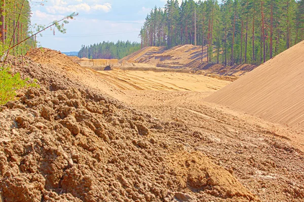 Aanleg Van Een Nieuwe Weg Het Bos Zomer — Stockfoto