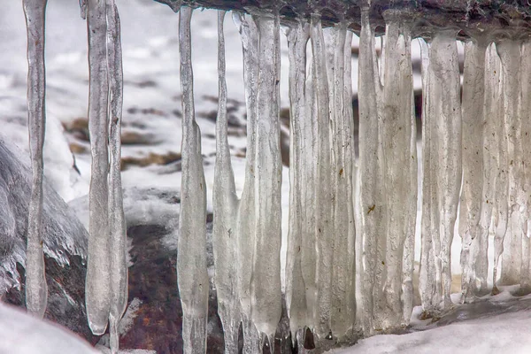 Littoral Gelé Hiver Tout Était Couvert Fond Glace — Photo