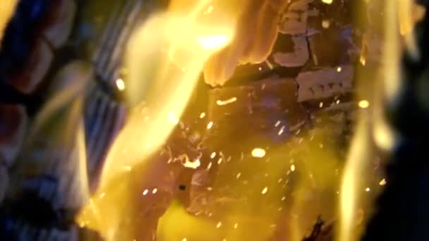 炉中的煤被火焰和火花吞没了 — 图库视频影像
