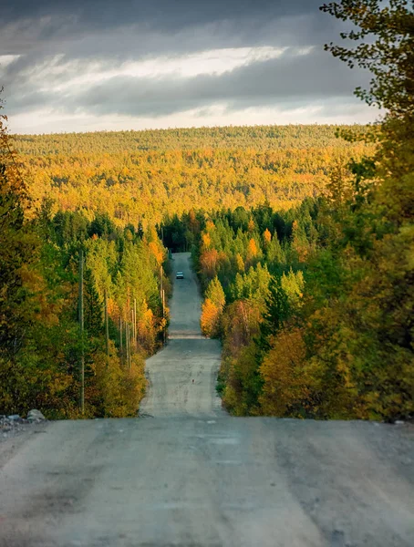 Scenic Route Car Trip Dirt Road Autumn Woods — Stock Photo, Image