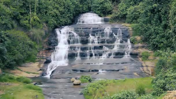 Spektakularny wodospad wśród tropikalnych lasów górskich — Wideo stockowe