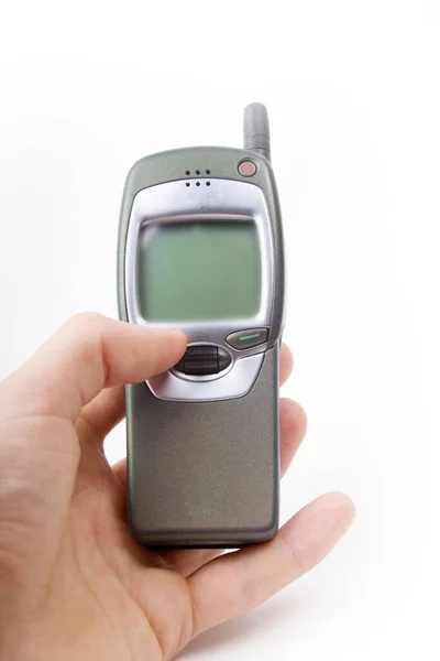 Vieux Téléphone Portable Téléphone Obsolète Disposé Sur Fond Blanc — Photo