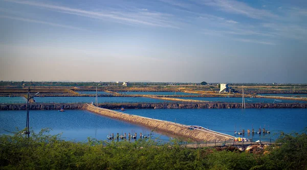 Fish Ponds Dam Fenced Big Lake Industry Fish Farming Asia — Stock Photo, Image