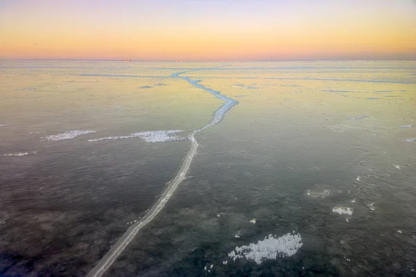 Ghiaccio Giovane Nilas Acqua Dolce Baia Del Mar Baltico Basso — Foto Stock