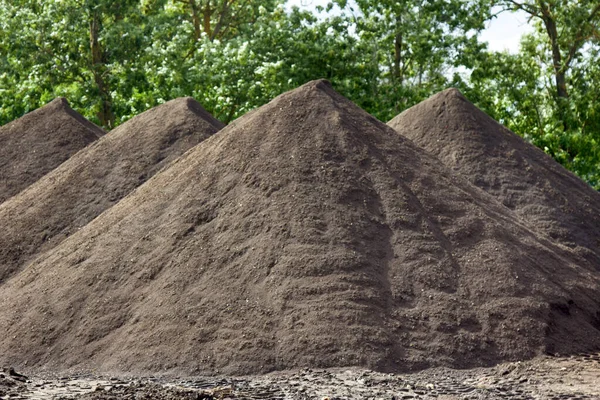 Heaps Sand Brought Truck Construction Roads Preparing Sand Bags Asphalt — Stock Photo, Image