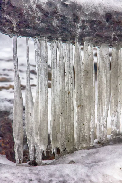 Littoral Gelé Hiver Tout Était Couvert Fond Glace — Photo