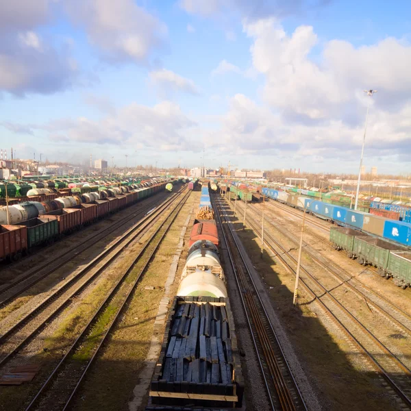 Freight train with color cargo — Stock Photo, Image