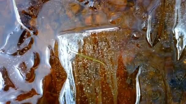 Mooie bruin stukken van ijs drijvend op het water — Stockvideo